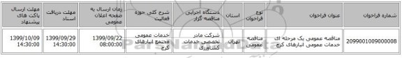 مناقصه عمومی یک مرحله ای خدمات عمومی انبارهای کرج