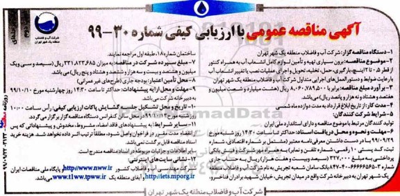 مناقصه برون سپاری تهیه و تامین لوازم کامل انشعاب آب به همراه کنتور نوبت دوم 