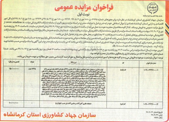 مزایده تعدادی از اموال اسقاطی 