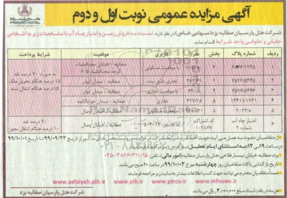 مزایده مزایده فروش زمین کاربری مسکونی و تجاری نوبت اول و دوم