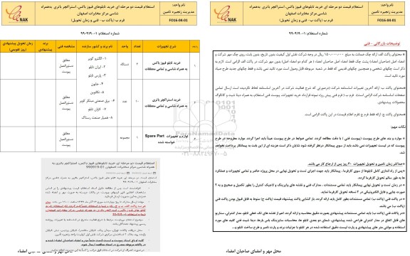 استعلام،استعلام قیمت دو مرحله ای  خرید تابلو فیوز باکس، استراکچر باتری به همراه شاسی