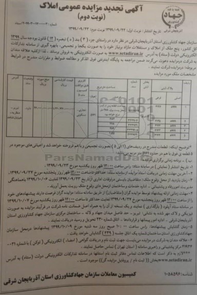مزایده مزایده فروش پنج ملک از املاک و مستغلات نوبت دوم