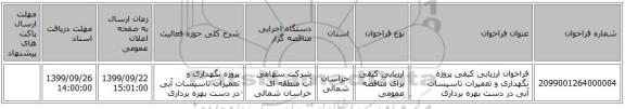 فراخوان ارزیابی کیفی پروژه نگهداری و تعمیرات تاسیسات آبی در دست بهره برداری