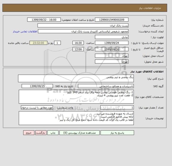استعلام رنگ روغنی و تینر روغنی
