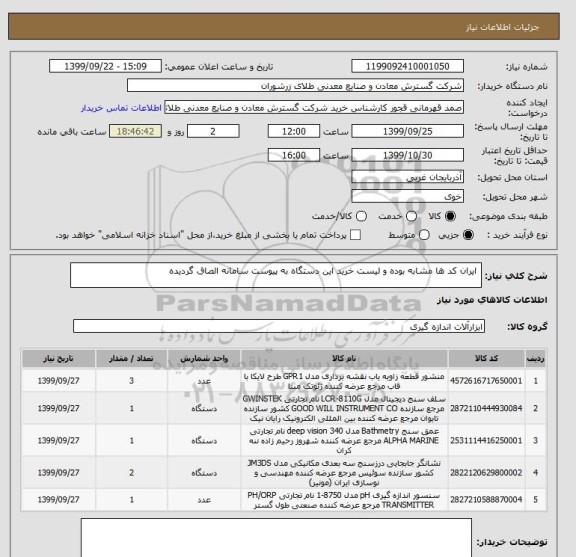 استعلام  ایران کد ها مشابه بوده و لیست خرید این دستگاه به پیوست سامانه الصاق گردیده 