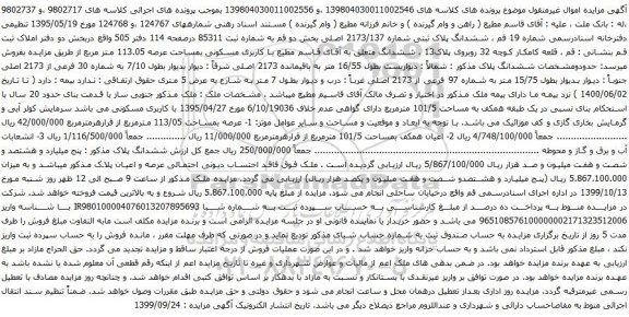 مزایده ششدانگ پلاک ثبتی شماره 2173/137 اصلی بخش دو قم به شماره ثبت 85311