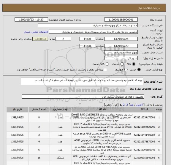 استعلام ایرن کد اقلام درخواستی مشابه بوده و مدل دقیق مورد نظر در توضیحات هر سطر ذکر شده است.
