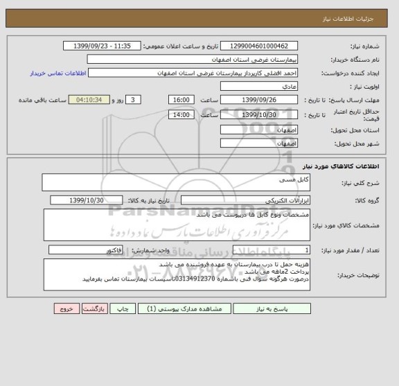 استعلام کابل مسی 