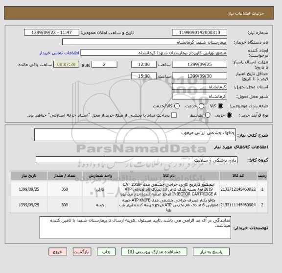 استعلام چاقوی چشمی ایرانی مرغوب