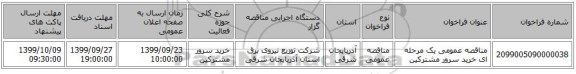 مناقصه عمومی یک مرحله ای خرید سرور مشترکین