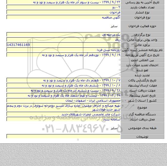 تهیه مصالح و اجرای عملیات آماده سازی مسیر دوچرخه سواری در برزن دوم و پنجم شهر جدید فولادشهر