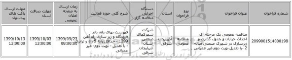 مناقصه عمومی یک مرحله ای احداث خیابان و جدول گذاری و زیرسازی در شهرک صنعتی میانه 2 -با تعدیل-نوبت دوم-غیر عمرانی