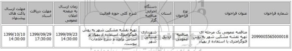 مناقصه عمومی یک مرحله ای تهیه نقشه مشکین شهر به روش فتوگرامتری با استفاده از پهپاد