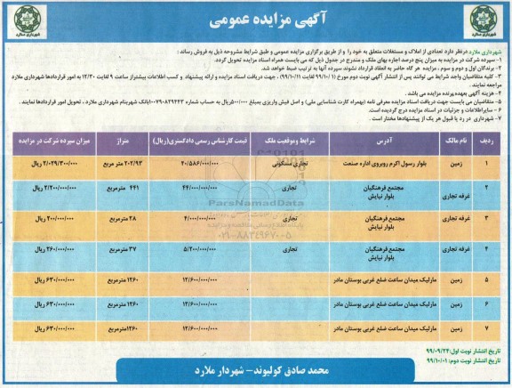 مزایده،مزایده فروش املاک و مستغلات