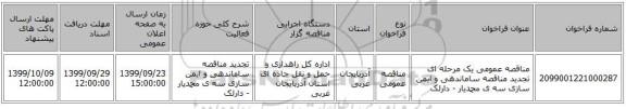 مناقصه عمومی یک مرحله ای تجدید مناقصه ساماندهی و ایمن سازی سه ی محمدیار - دارلک