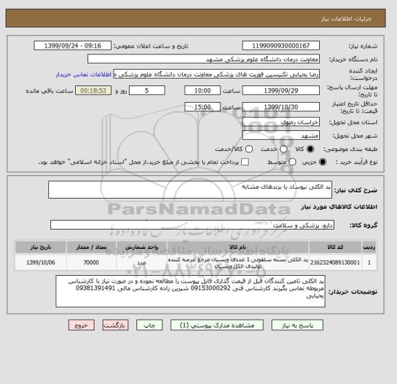 استعلام پد الکلی نیوساد یا برندهای مشابه
