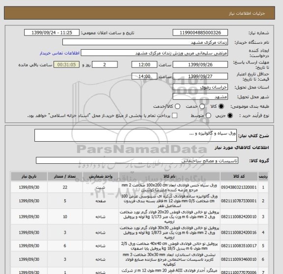 استعلام ورق سیاه و گالوانیزه و ...