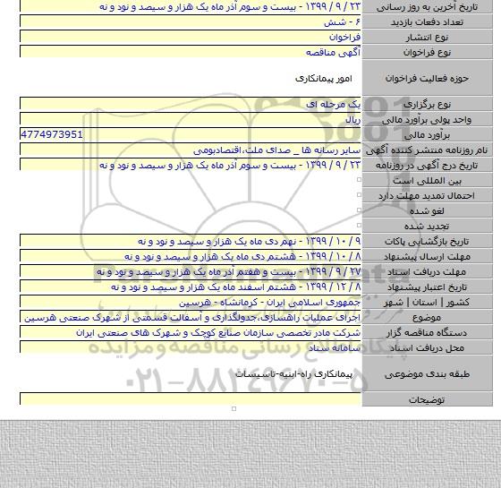 اجرای عملیات راهسازی٬جدولگذاری و آسفالت قسمتی از شهرک صنعتی هرسین