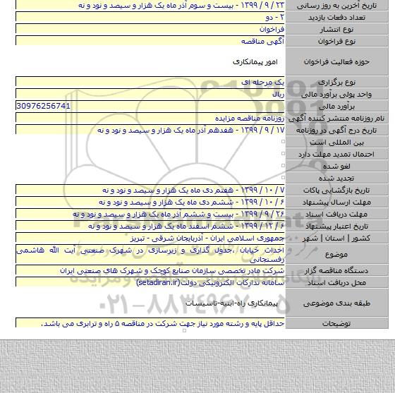 احداث خیابان ،جدول گذاری و زیرسازی در شهرک صنعتی آیت الله هاشمی رفسنجانی