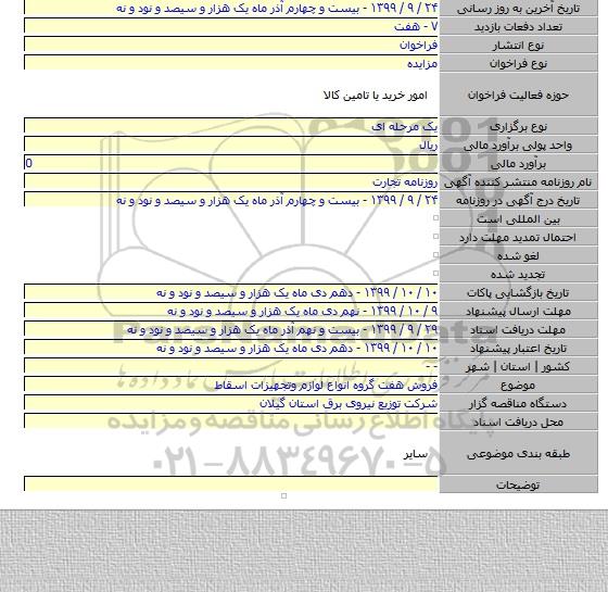 فروش هفت گروه انواع لوازم وتجهیزات اسقاط
