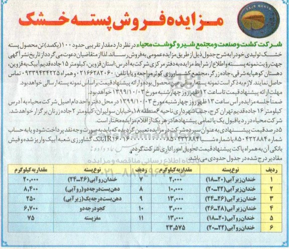 مزایده فروش پسته خشک