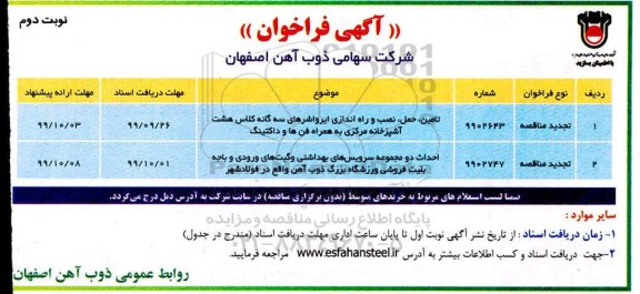 مناقصه ، مناقصه تامین، حمل، نصب و راه اندازی ایرواشرهای و...نوبت  دوم 