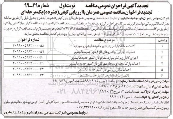 تجدید مناقصه عمومی, تجدید مناقصه گشت حفاظت اراضی در شهر جدید و ...