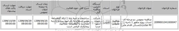 مناقصه عمومی دو مرحله ای احداث پروژه ماهور 1 ناحیه 40 هکتاری(مسکن اقدام ملی)