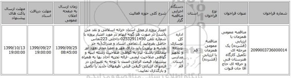 مناقصه عمومی همزمان با ارزیابی (فشرده) یک مرحله ای تکمیل کارگاه هنرستان فنی و حرفه ای حاج آقا جان قنوات