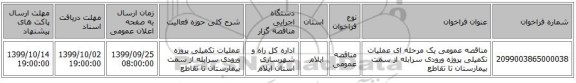 مناقصه عمومی یک مرحله ای عملیات تکمیلی پروژه ورودی سرابله از سمت بیمارستان تا تقاطع