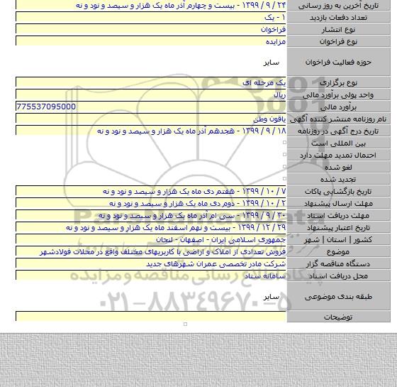 فروش تعدادی از املاک و اراضی با کاربریهای مختلف واقع در محلات فولادشهر