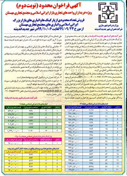 مزایده،مزایده فروش تعدادی محدودی از پارکینگ ها و انبارهای بازار بزرگ نوبت دوم
