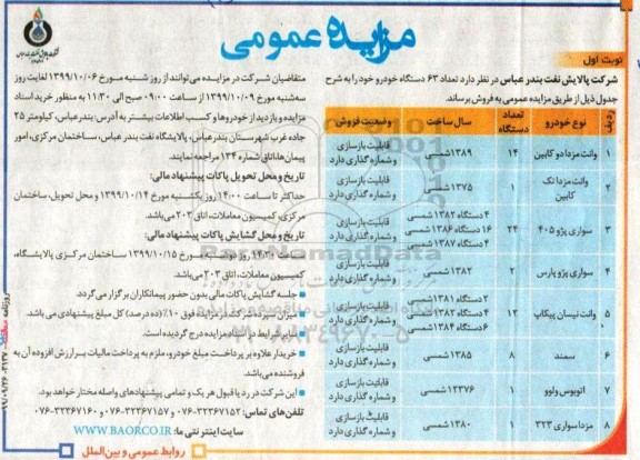 مزایده ,مزایده تعداد 63 دستگاه خودرو