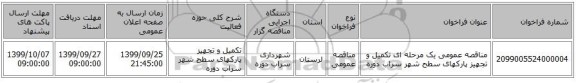 مناقصه عمومی یک مرحله ای تکمیل و تجهیز پارکهای سطح شهر سراب دوره