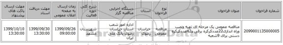 مناقصه عمومی یک مرحله ای تهیه ونصب وراه اندازی22عددکرکره برقی و42عددکرکره دستی برای 9شعبه