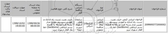 فراخوان ارزیابی کیفی خرید، نصب، تست، راه اندازی و آموزش سیستم دوربین مدار بسته طرح توسعه به همراه بستر ارتباطی (backbone) خط یک قطار شهری تبریز