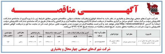 مناقصه حفاری میله و گالری چاه کمکی آب ...