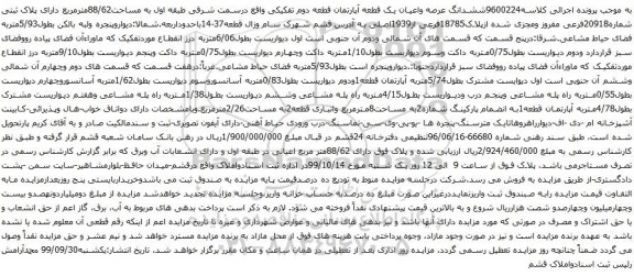 آگهی مزایده ششدانگ عرصه واعیان یک قطعه آپارتمان قطعه دوم تفکیکی