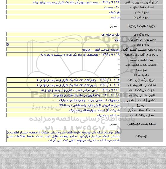 مزایده فروش اقلام مازاد واسقاطی درسال۹۹