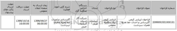 فراخوان ارزیابی کیفی گازرسانی و احداث خط تغذیه همران سردشت