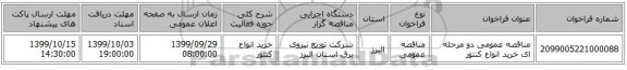 مناقصه عمومی دو مرحله ای خرید انواع کنتور   