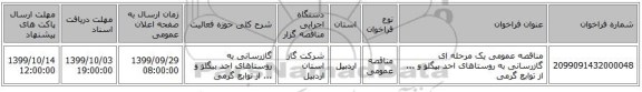 مناقصه عمومی یک مرحله ای گازرسانی به روستاهای احد بیگلو و ... از توابع گرمی