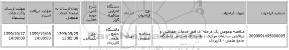 مناقصه عمومی یک مرحله ای  امور خدمات حفاظتی و مراقبتی  سازمان مرکزی و واحدهای استانی دانشگاه جامع علمی - کاربردی