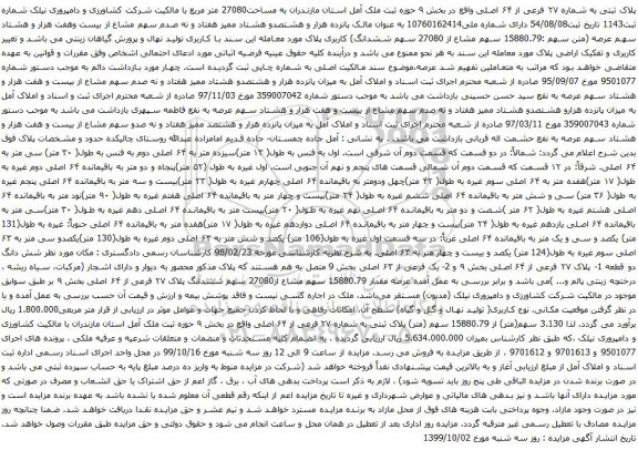 آگهی مزایده ملک به مساحت 27080 متر مربع با مالکیت شرکت کشاورزی و دامپروری 
