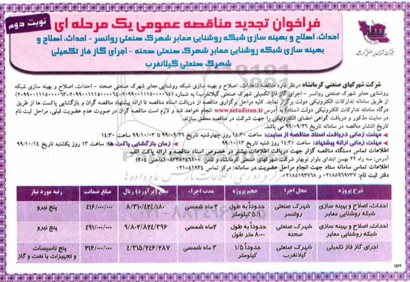 فراخوان تجدید مناقصه، تجدید مناقصه احداث اصلاح و بهینه سازی شبکه روشنایی معابر و... نوبت دوم