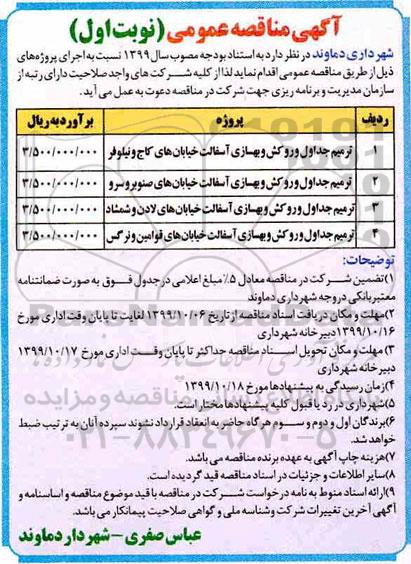 مناقصه، مناقصه ترمیم جداول و روکش و بهسازی آسفالت خیابان ها
