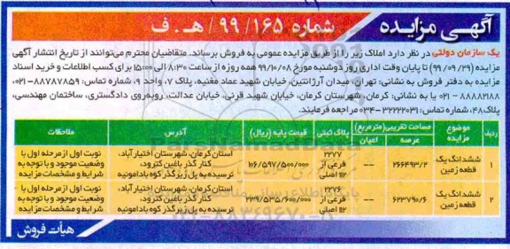 مزایده ،مزایده فروش املاک زمین