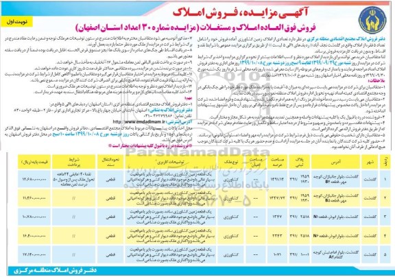 مزایده،مزایده فروش فوق العاده املاک و مستغلات نوبت اول