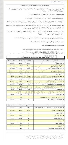 مزایده, مزایده فروش اقلام ضایعاتی شرکت سایپا آذین