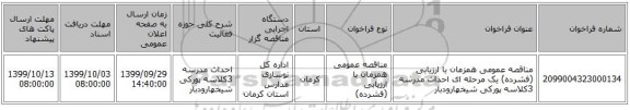 مناقصه عمومی همزمان با ارزیابی (فشرده) یک مرحله ای احداث مدرسه 3کلاسه پورکی شیخهارودبار
